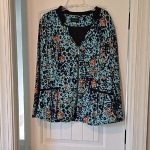 Women's Blue and Orange Patterned Jacket